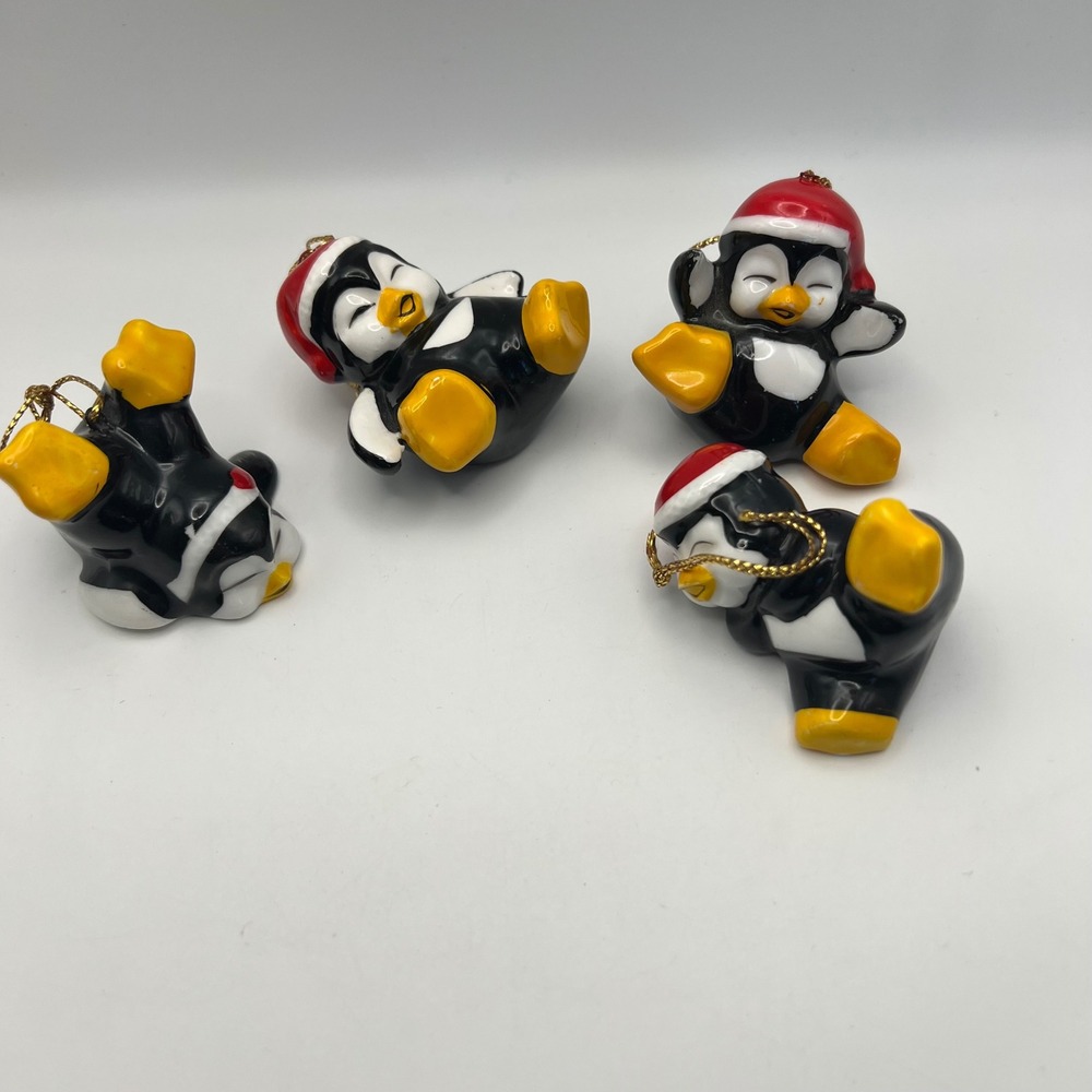 Christmas Around The World Playful Penguin Ornaments Set of 4 New In Box VTG 90s